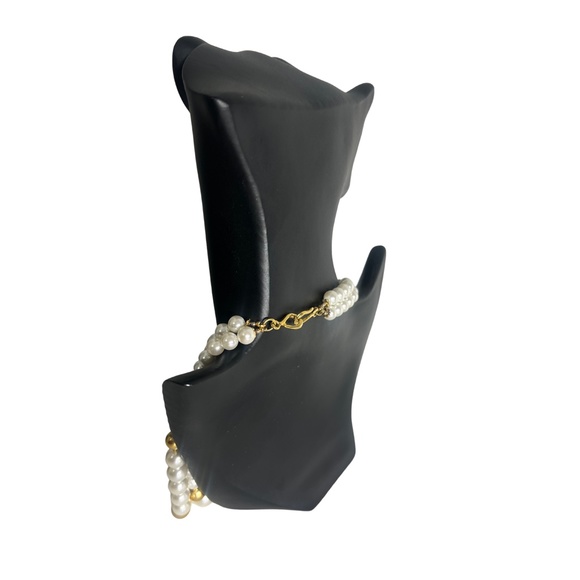 Vintage Double Strand Statement Faux Pearl Rose Necklace - Picture 4 of 14